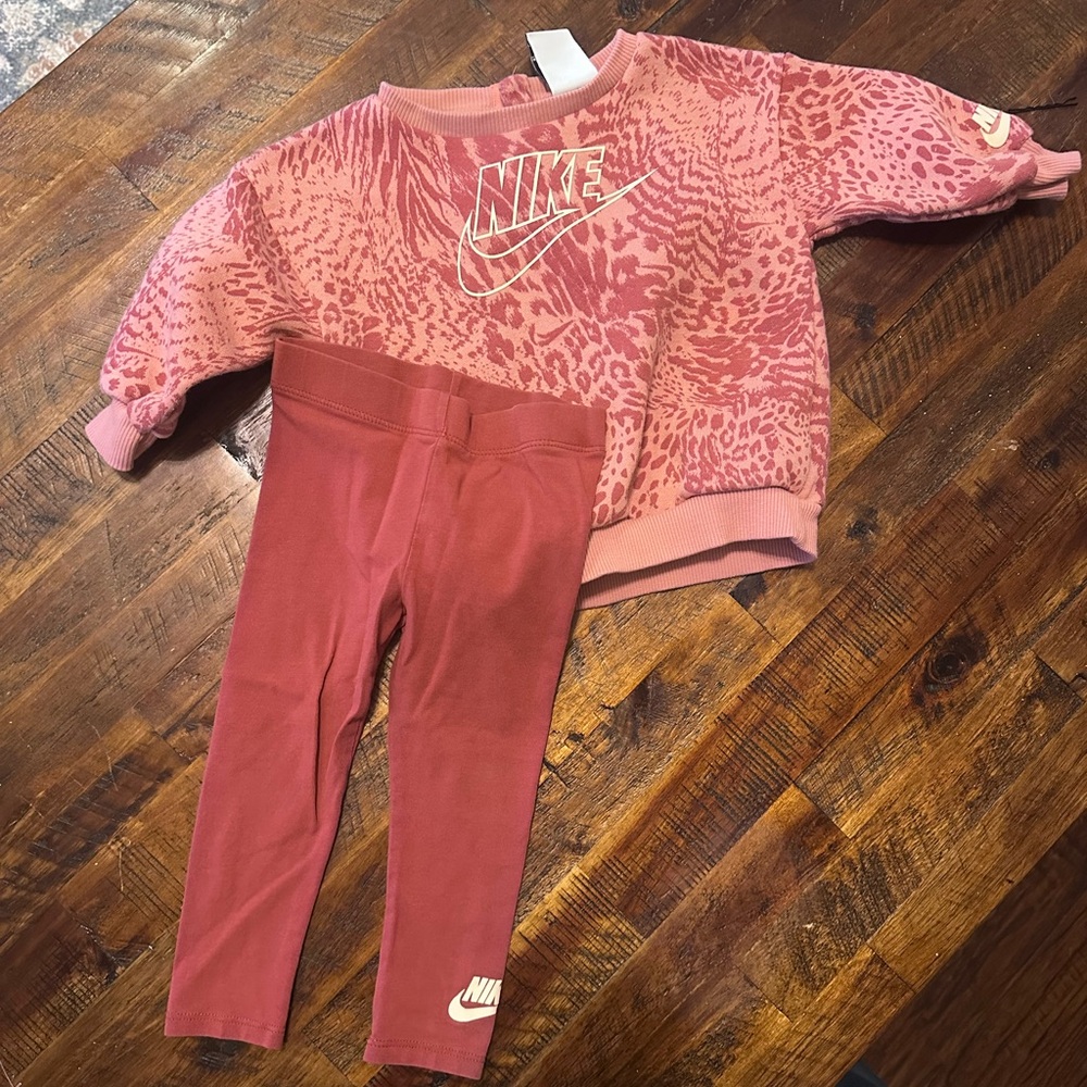 Nike Kids Pink Animal Print Sweatshirt & Rose Leggings Matching Set